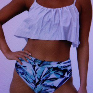 High Waisted Swimsuit - Size L - White Green